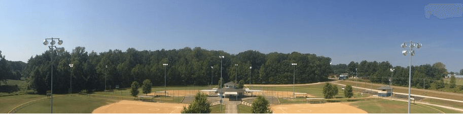 wide angle aerial view of softball fields