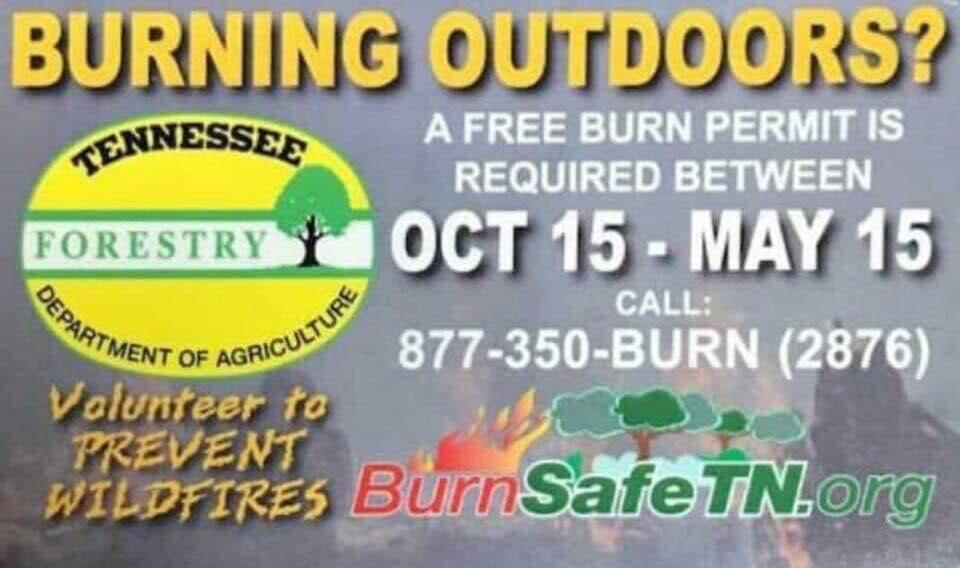 a flyer notifying tennesse residents they are required to obtain a burn permit if burning outdoors