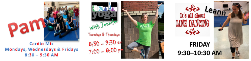 a flyer for exercise, dance and yoga classes