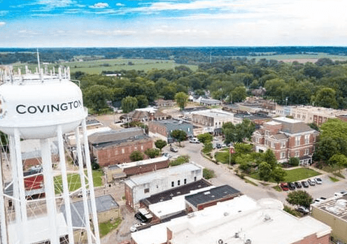 aerial view of the Covington Water tower