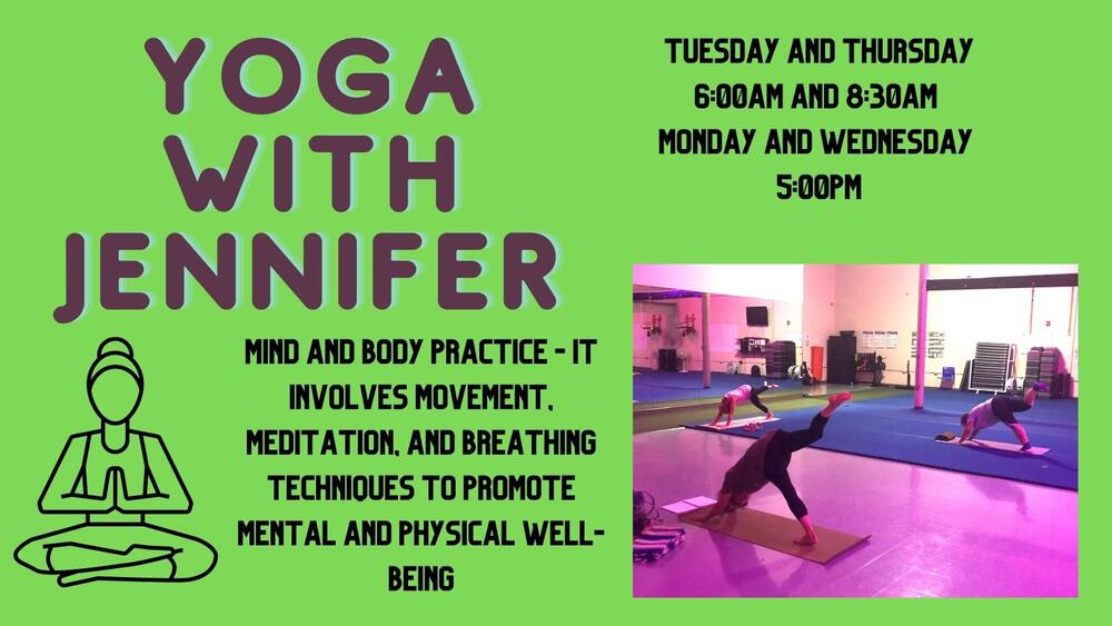 Flyer with hours of yoga classes