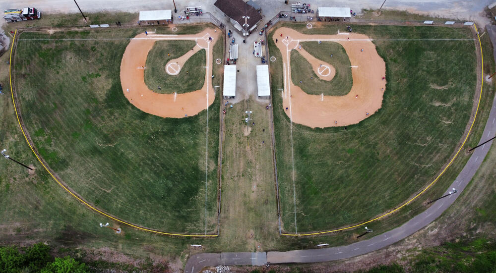 overhead picture of double baseball field